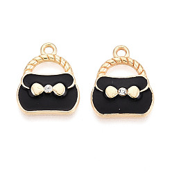 Черный Подвески из эмали и сплава, со стразами, без кадмия и без свинца, золотой свет, сумочка очарование, чёрные, 19.5x15.5x2.5 мм, отверстие : 1.8 мм