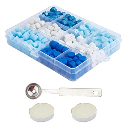 Blue CRASPIRE DIY Scrapbook Crafts, Including Sealing Wax Particles, Plastic Bead Containers, Stainless Steel Spoons and Candles, Blue, 9mm, 364pcs/set