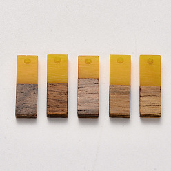 Gold Transparent Resin & Walnut Wood Pendants, Waxed, Rectangle, Gold, 20x6.5x3~4mm, Hole: 1.8mm