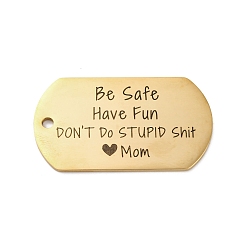 Золотой 201 подвески из нержавеющей стали, сообщение очарование, прямоугольник со словесным очарованием, золотые, 49x28x1.8 мм, отверстие : 3 мм