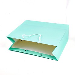 Aquamarine Kraft Paper Bags, with Handles, Gift Bags, Shopping Bags, Rectangle, Aquamarine, 28x32x11.5cm