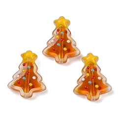 Темно-Оранжевый Прозрачные стеклянные эмалевые бусины, Рождественские елки, темно-оранжевый, 18x15x7 мм, отверстие : 1.2 мм