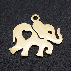 Golden 201 Stainless Steel Pendants,  Elephant with Heart, Golden, 15x17x1mm, Hole: 1.5mm