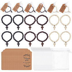 (52) Непрозрачная лаванда 24шт. браслеты с подвесками в виде деревянных крестиков, круглые браслеты из бусин стрейч, с 24шт. подарочные бирки из крафт-бумаги, 24 подарочные пакеты из органзы, разноцветные, внутренний диаметр: 2 дюйм (5.2 см)