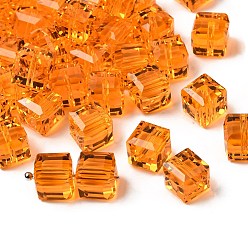 Темно-Оранжевый К 9 стекло, имитация Австрийские кристаллические шарики, класс AAA, граненые, кубические, темно-оранжевый, 8x8x8 мм (размер в пределах диапазона погрешностей 0.5~1 мм), отверстие : 0.9~1.6 мм
