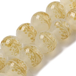Светло-хаки Бусы лэмпворк ручной работы, круглый с листом, светлый хаки, 12~12.5x11~11.5 мм, отверстие : 1.2~1.5 мм, около 45 шт / нитка, 19.96 дюйм (50.7 см)