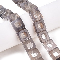 Серый агат Серые натуральные бусины из агата , полый квадрат, 10x10x3~4 мм, отверстие : 1 мм, около 20 шт / нитка, 8.07 дюйм (20.5 см)