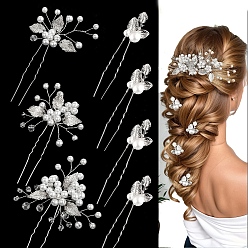 Серебро 7шт. вилки для волос из сплава, аксессуары для волос викингов для женщин, с имитацией жемчужина бисера, серебряные, 130 мм