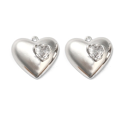 Платинированный Кулон из циркония, без кадмия, без никеля и без свинца, сердце, Реальная платина, 16x18x5 мм, отверстие : 1.2 мм