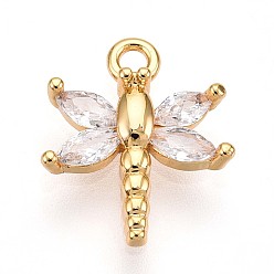 Настоящее золото 18K Латунные микро проложить кубического циркония прелести, стрекоза, реальный 18 k позолоченный, 12.5x11x2.5 мм, отверстие : 1.4 мм