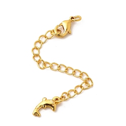 Золотой Латунный удлинитель цепи, с прелестями дельфинов и застежками-когтями омара, золотые, 75 мм