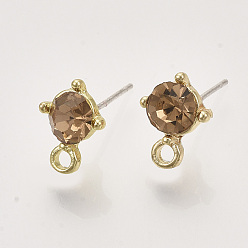 Свет Колорадо Топаз Сплав серьги выводы, со стеклянными стразами, петля и необработанный (без покрытия) штифт, золотые, свет Колорадо Топаз, 11.5x8.5 мм, отверстие : 1.8 мм, штифты : 0.7 мм