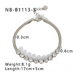 Нержавеющая Сталь Цвет 304 теннисные браслеты из нержавеющей стали с прозрачными кубическими циркониями, браслеты из змеиной цепи для женщин, плоско-круглые, цвет нержавеющей стали, 6.69 дюйм (17 см)