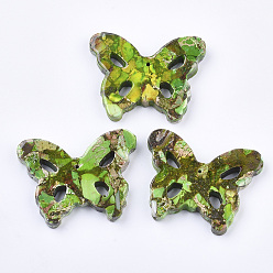 Желто-Зеленый Синтетическая золотая линия регалит / имперская яшма / подвески из яшмы с морскими осадками, окрашенные, бабочка, желто-зеленый, 39~40x51~52x8 мм, отверстие : 1.2 мм