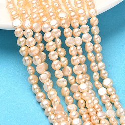 Персиковый Слойка Нити из натурального культивированного пресноводного жемчуга, двух сторон полированной, класс 7а+, розовые, 5~6 мм, отверстие : 0.5 мм, около 64 шт / нитка, 13.78 дюйм (35 см)