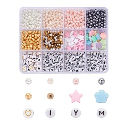 Mixed Color 600Pcs Glass/Plastic Round & Bicone Beads, 200Pcs Star & Flower & Flat Round Acrylic Beads, Elastic Crystal Thread, for DIY Pink Theme Jewelry Making Kits, Mixed Color, Beads: 800pcs/set