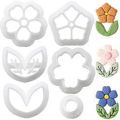 Mixed Shapes 5 стили цветы и листья пластиковые глина прессованные формы, резцы глины, инструменты для лепки из глины, для изготовления серьги diy, белые, 16~32.5x16~34x12 мм