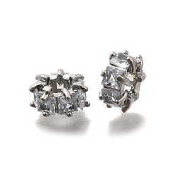 Платина Латунь микропаве прозрачный кубический цирконий европейский бисер, бусины с большим отверстием, плоско-круглые, платина, 9x4.7 мм, отверстие : 4 мм