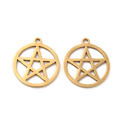Золотой 201 подвески из нержавеющей стали, полые плоские круглые со звездными подвесками, золотые, 17.3x15.5x0.9 мм, отверстие : 1.4 мм