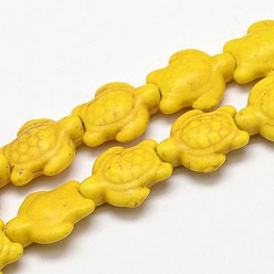 Желтый Окрашенные синтетические бирюзовые бусы нити, Морская черепаха, желтые, 17~18x14x6~8 мм, отверстие : 1.5 мм, около 23 шт / нитка, 15 дюйм