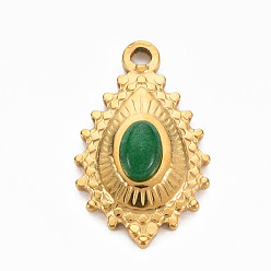 Морско-зеленый 304 подвески из нержавеющей стали, с белым нефритом, слеза, окрашенная и подогревом, цвета морской волны, 22x14x5 мм, отверстие : 1.6 мм