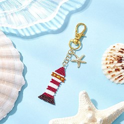 Разноцветный Подвеска-маяк из бисера miyuki delica, с подвесками в виде морских звезд из нержавеющей стали и поворотными карабинами из сплава, красочный, 93 мм