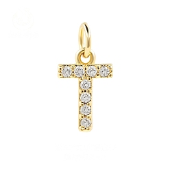 Letter T Подвески из латуни с фианитами и переходными кольцами, реальный 18 k позолоченный, Письмо T, 15.7x10x2.2 мм, отверстие : 2.8 мм