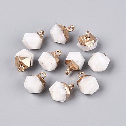 White Moonstone Natural White Moonstone Pendants, Polygon Charms, with Golden Tone Brass Loops, 11.5~14x7~9.5x7~9.5mm, Hole: 1.6~1.8mm