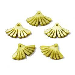 Yellow Green Natural Freshwater Shell Pendants, Dyed, Ginkgo Leaf, Yellow Green, 12x17.5x2mm, Hole: 1.2mm