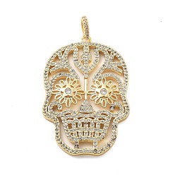 Прозрачный Латунные микро проложить кубического циркония подвески, без кадмия, без никеля и без свинца, череп прелести, реальный 18 k позолоченный, прозрачные, 47x31x3.5 мм, отверстие : 5.5x3 мм