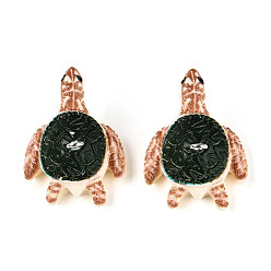 Темно-Зеленый Непрозрачные подвески смолы, очарование черепахи, с платиново-железными петлями, темно-зеленый, 17~17.5x28~29x23.5~24 мм, отверстие : 2 мм