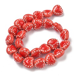 Индийский Красный Фарфоровые эмалированные бусины ручной работы с узором в виде сердечек, сердце, пастельный фарфор, Индийская красная, 15.5x16~16.5x10.5~11 мм, отверстие : 1.8~2 мм