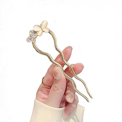 Golden Alloy Hair Sticks, Butterfly with Cat Eye, Golden, 120x33mm