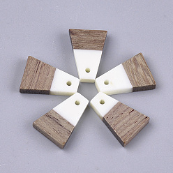 Кремово-белый Подвески из смолы и дерева, трапециевидные, кремово-белые, 18x12.5x3~4 мм, отверстие : 2 мм