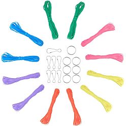 Mixed Color Plastic Lace Rope and Iron Split Key Rings/Key Clasp Finding, Mixed Color, 2x0.5mm, 4.5m/bundle, 12 bundles/set
