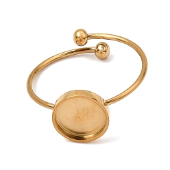 Real 18K Gold Plated Flat Round 304 Stainless Steel Open Cuff Bangle Makings with Bezel Tray, Ion Plating(IP), Long-Lasting Plated, Real 18K Gold Plated, Inner Diameter: 0.75 inch(1.9cm), Tray: 8mm