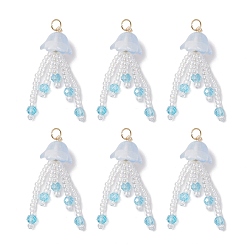 Светло-Синий Подвески из стеклянных бусин в виде медуз, с акриловыми бусинами, имитирующими жемчуг, и 304 соединительными кольцами из нержавеющей стали, голубой, 34.5x11 мм, отверстие : 3 мм