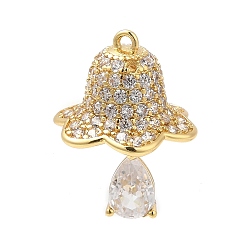 Настоящее золото 18K Подвески из кубического циркония с покрытием из латуни, долговечный, без кадмия и без свинца, Рождественский колокольчик, реальный 18 k позолоченный, 21x16x15 мм, отверстие : 1.2 мм