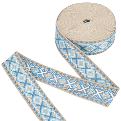 Аква Лента из полиэстера в этническом стиле, ромб шаблон, для аксессуаров для одежды, украшение подарка, вода, 2 дюйм (50 мм), о 11 ярдов / крен