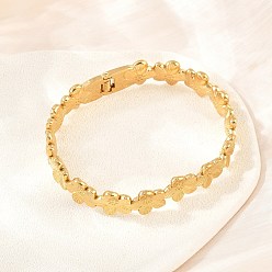 Golden 304 Stainless Steel Flower Hinged Cuff Bangles for Women, Ion Plating(IP), Golden, Inner Diameter: 2.36x1.93 inch(6x4.9cm)