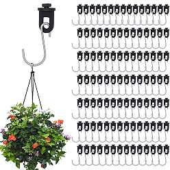 Stainless Steel Color 201 Stainless Steel Greenhouse S Hooks Hanger, with Plastic Fixing Clips, Stainless Steel Color, 48x34x2.5mm