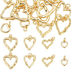 Настоящее золото 18K 16 шт 4 стили латунные подвески, сердце прелести, с целью перехода в кольце, реальный 18 k позолоченный, 12.5~20x15~18x2~4 мм, отверстие : 3~3.5 мм, 4 шт / стиль