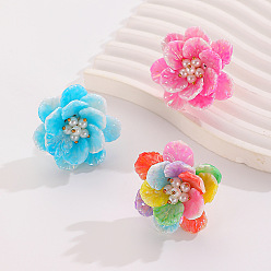 (52) Непрозрачная лаванда 3шт. пластиковые кольца с искусственным жемчугом и латунью для женщин, цветок, золотой свет, разноцветные, внутренний диаметр: 17 мм