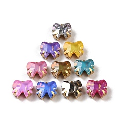 (52) Непрозрачная лаванда Бантик пришить к стразам, многожильных ссылки, k9 стеклянный хрусталь с латунными зубцами, разноцветные, 9x10x5.3 мм, отверстие : 1 мм