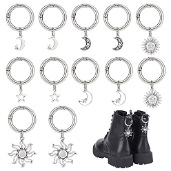 Платина 12 шт 6 стиль сплав обувь подвески, с литыми пружинными кольцами, звезда, луна, солнце, платина, 44~64 мм, 2 шт / стиль
