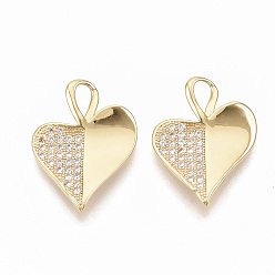 Real 18K Gold Plated Brass Micro Pave Cubic Zirconia Pendants, Nickel Free, Real 18K Gold Plated, Heart, Clear, 22x16.5x1.5mm, Hole: 4x3mm