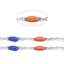 Разноцветный Ручной цепи эмаль бисера, с цепями из нержавеющей стали и шпулей, пайки, цвет нержавеющей стали, красочный, 1.5x1x0.1 мм, около 32.8 футов (10 м) / рулон