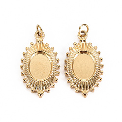 Настоящее золото 14K 304 Настройки кабошон из нержавеющей стали кулон, с прыжковых колец, овальные, реальный 14 k позолоченный, лоток : 8.5x6.5 мм, 20.5x11x2 мм, Перейти кольцо: 3.8x0.5 мм, 2.8 мм внутренним диаметром