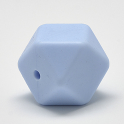Light Blue Food Grade Eco-Friendly Silicone Beads, Chewing Beads For Teethers, DIY Nursing Necklaces Making, Faceted Cube, Light Blue, 14x14x14mm, Hole: 2mm