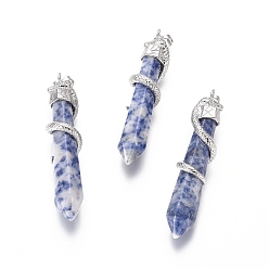 (306FM) Жонкиль матовый с лаймовой подкладкой Натуральные синие пятна яшмы большие кулоны, с латунной фурнитурой , змея с бриллиантом, Платиновый металл, 60x12 мм, отверстие : 5x7 мм